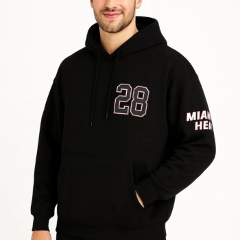 Erkek Kapüşonlu Kanguru Cepli Sweatshirt 3 İplik Pamuklu Baskılı Hoodie - Siyah