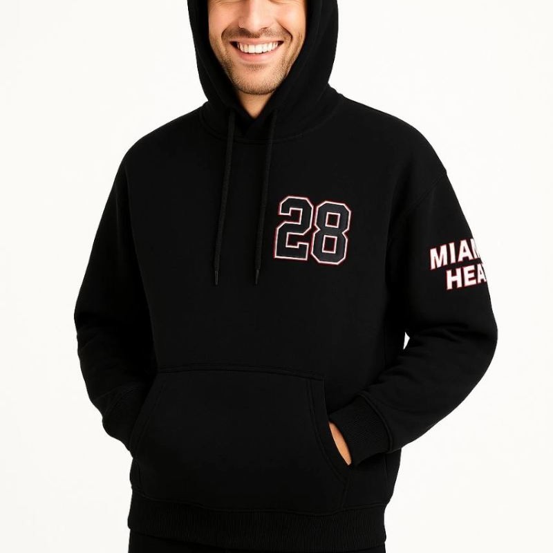 Erkek Kapüşonlu Kanguru Cepli Sweatshirt 3 İplik Pamuklu Baskılı Hoodie - Siyah
