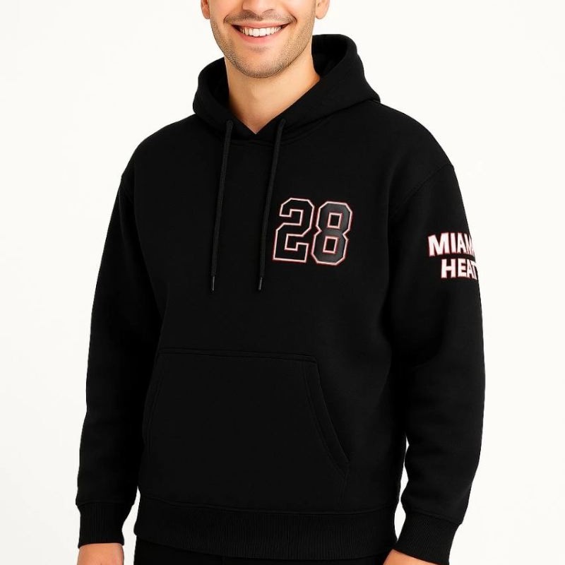Erkek Kapüşonlu Kanguru Cepli Sweatshirt 3 İplik Pamuklu Baskılı Hoodie - Siyah