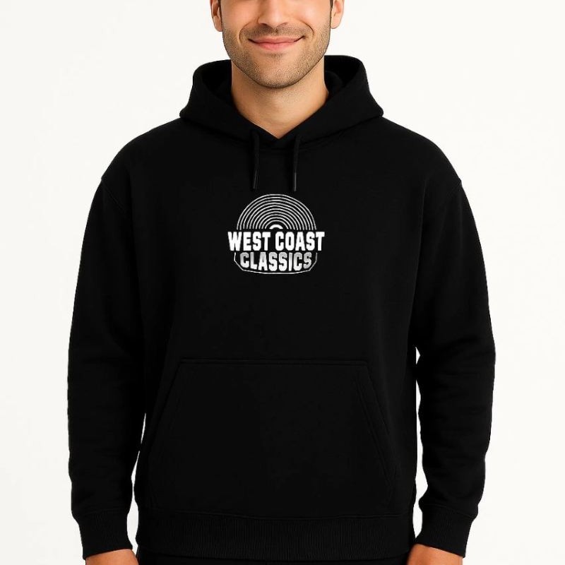 Erkek Kapüşonlu Kanguru Cepli Sweatshirt 3 İplik Pamuklu Baskılı Hoodie -  Siyah