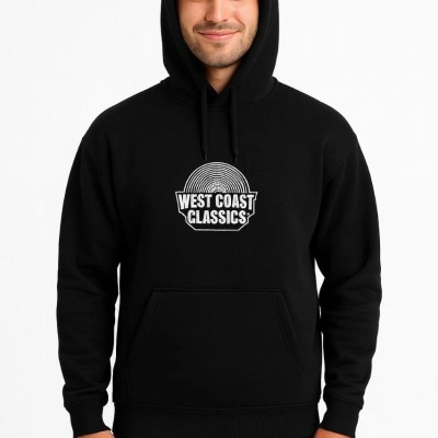 Erkek Kapüşonlu Kanguru Cepli Sweatshirt 3 İplik Pamuklu Baskılı Hoodie -  Siyah