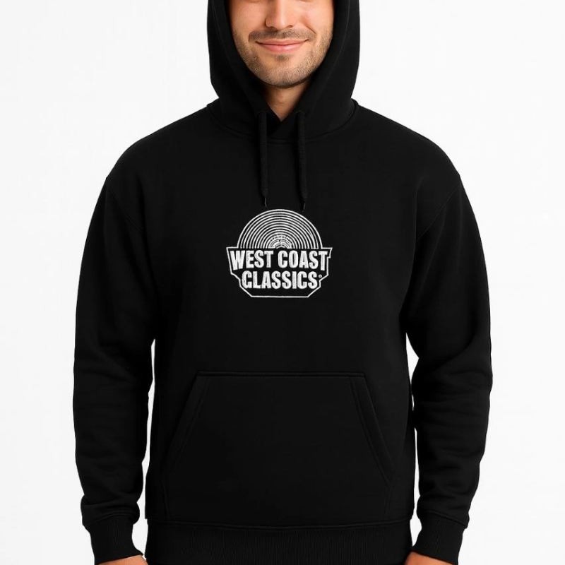 Erkek Kapüşonlu Kanguru Cepli Sweatshirt 3 İplik Pamuklu Baskılı Hoodie -  Siyah