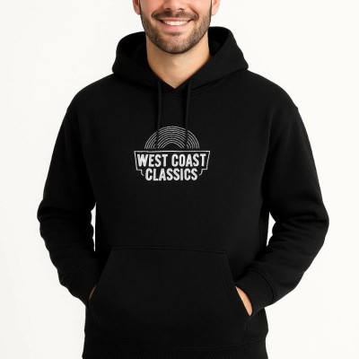 Erkek Kapüşonlu Kanguru Cepli Sweatshirt 3 İplik Pamuklu Baskılı Hoodie -  Siyah
