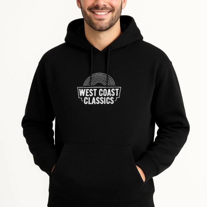 Erkek Kapüşonlu Kanguru Cepli Sweatshirt 3 İplik Pamuklu Baskılı Hoodie -  Siyah