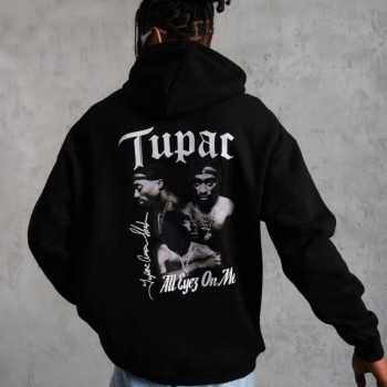 Erkek Kapüşonlu Kanguru Cepli Sweatshirt 3 İplik Pamuklu Baskılı Hoodie - Siyah