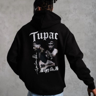 Erkek Kapüşonlu Kanguru Cepli Sweatshirt 3 İplik Pamuklu Baskılı Hoodie - Siyah