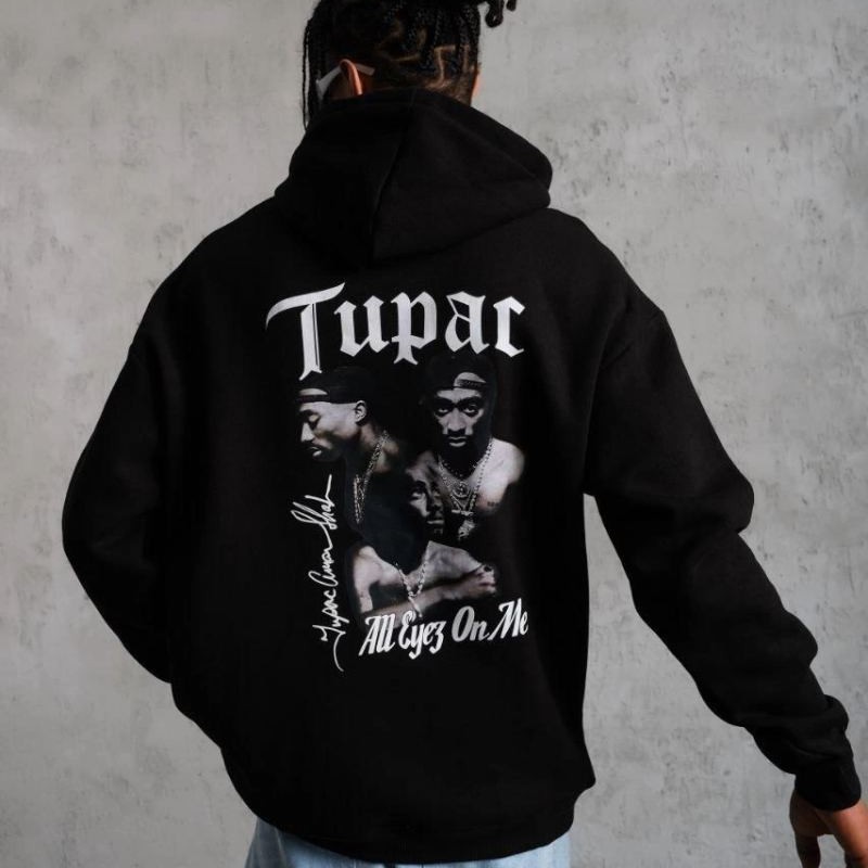 Erkek Kapüşonlu Kanguru Cepli Sweatshirt 3 İplik Pamuklu Baskılı Hoodie - Siyah