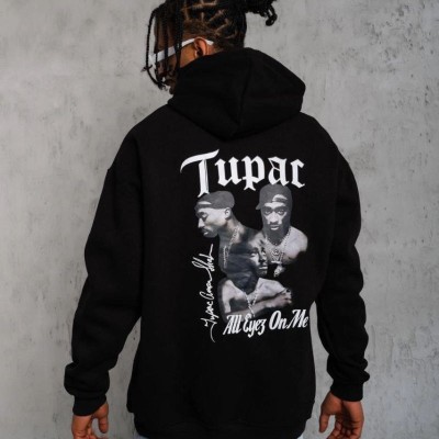 Erkek Kapüşonlu Kanguru Cepli Sweatshirt 3 İplik Pamuklu Baskılı Hoodie - Siyah