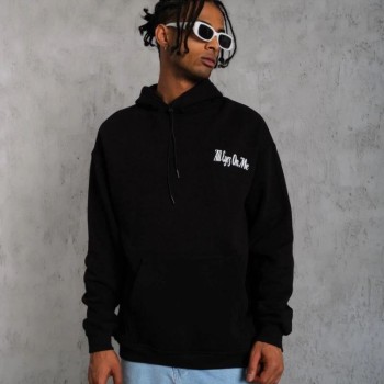 Erkek Kapüşonlu Kanguru Cepli Sweatshirt 3 İplik Pamuklu Baskılı Hoodie - Siyah
