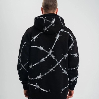 ERKEK Kapüşonlu Varak ve Pano Baskılı Hoodie  SweatShirt- Siyah