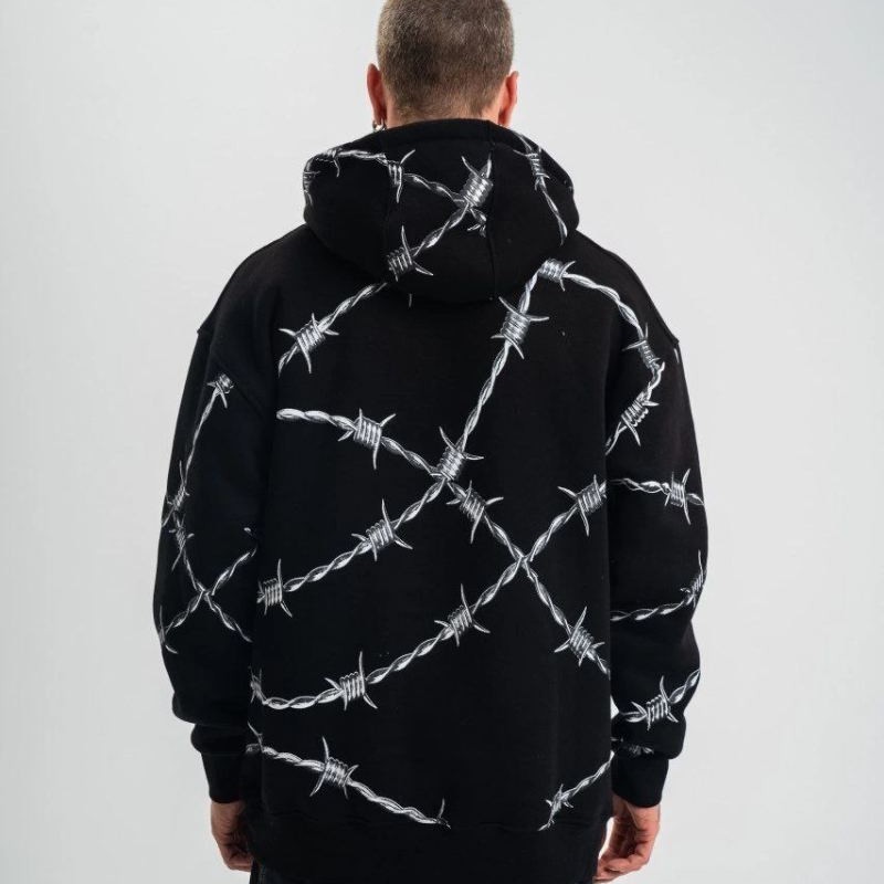ERKEK Kapüşonlu Varak ve Pano Baskılı Hoodie  SweatShirt- Siyah