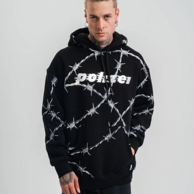ERKEK Kapüşonlu Varak ve Pano Baskılı Hoodie  SweatShirt- Siyah