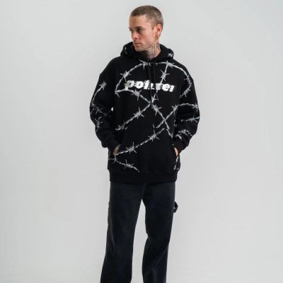 ERKEK Kapüşonlu Varak ve Pano Baskılı Hoodie  SweatShirt- Siyah