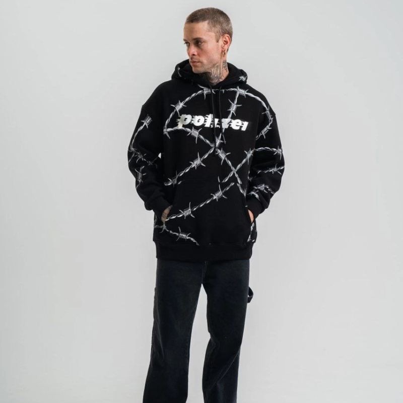 ERKEK Kapüşonlu Varak ve Pano Baskılı Hoodie  SweatShirt- Siyah