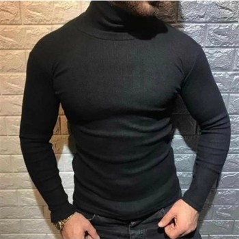 Erkek Kaşkorse Boğazlı Full Likralı Fitilli Body Kazak - Siyah