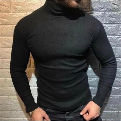Erkek Kaşkorse Boğazlı Full Likralı Fitilli Body Kazak - Siyah