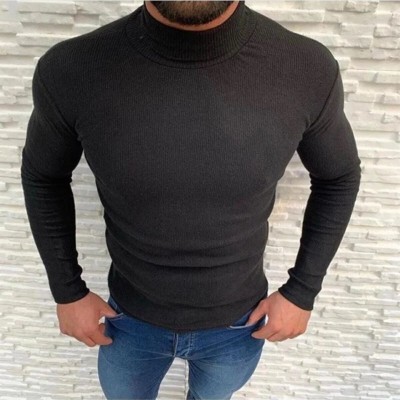 Erkek Kaşkorse Boğazlı Full Likralı Fitilli Body Kazak - Siyah