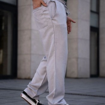 Erkek Keten Cepli Çıma Dikişli jogger Buggy Pantalon Rahat kalıp - Gri