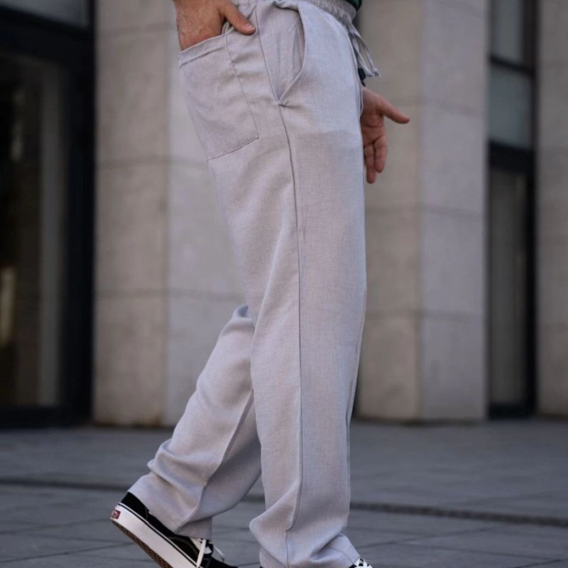 Erkek Keten Cepli Çıma Dikişli jogger Buggy Pantalon Rahat kalıp - Gri