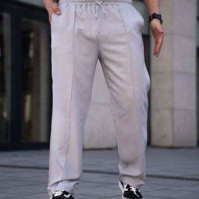 Erkek Keten Cepli Çıma Dikişli jogger Buggy Pantalon Rahat kalıp - Gri