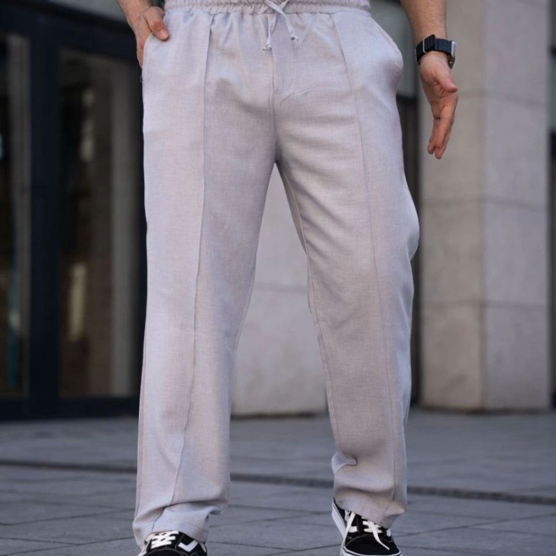 Erkek Keten Cepli Çıma Dikişli jogger Buggy Pantalon Rahat kalıp - Gri
