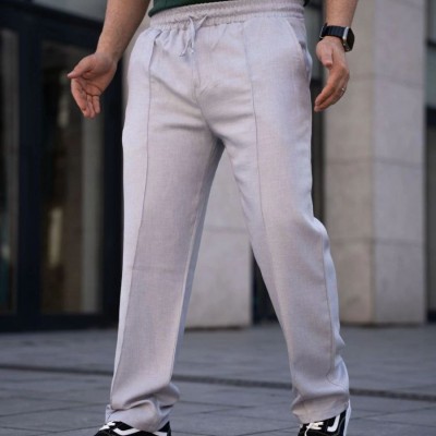 Erkek Keten Cepli Çıma Dikişli jogger Buggy Pantalon Rahat kalıp - Gri