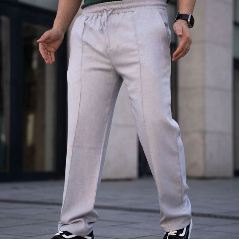 Erkek Keten Cepli Çıma Dikişli jogger Buggy Pantalon Rahat kalıp - Gri