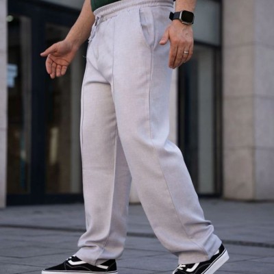 Erkek Keten Cepli Çıma Dikişli jogger Buggy Pantalon Rahat kalıp - Gri