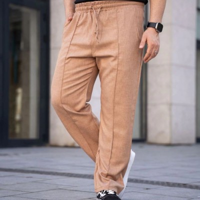 Erkek Keten Cepli Çıma Dikişli jogger Buggy Pantalon Rahat kalıp - Kahverengi