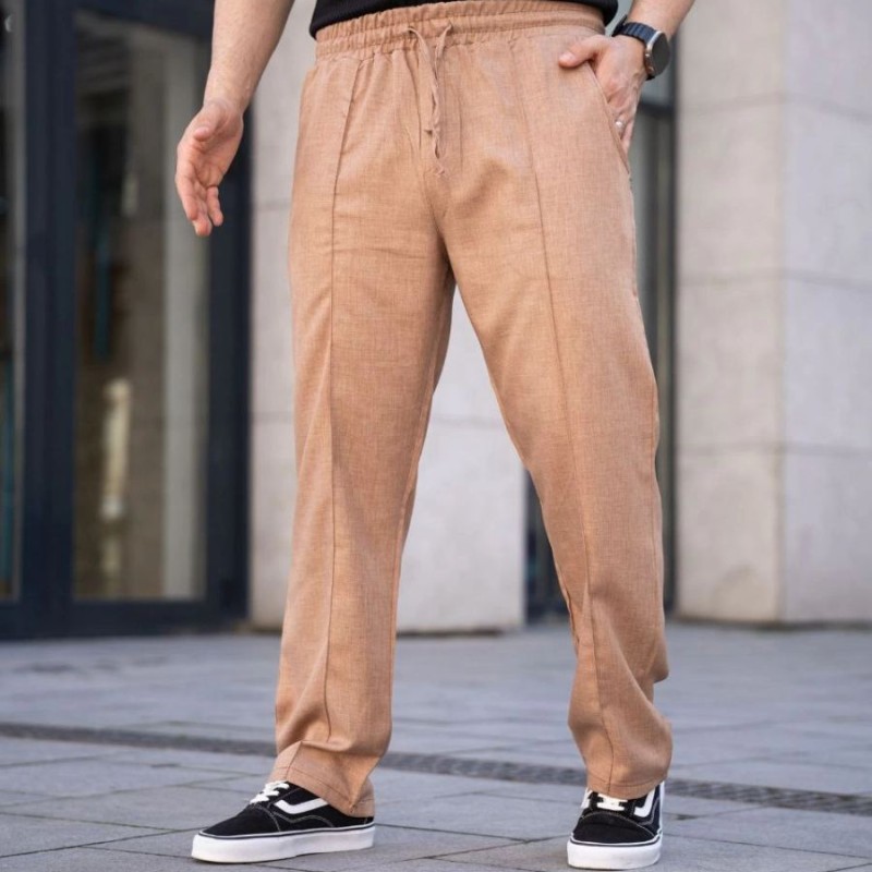 Erkek Keten Cepli Çıma Dikişli jogger Buggy Pantalon Rahat kalıp - Kahverengi