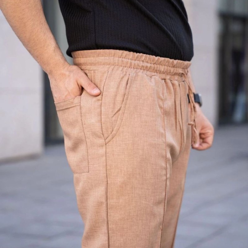 Erkek Keten Cepli Çıma Dikişli jogger Buggy Pantalon Rahat kalıp - Kahverengi