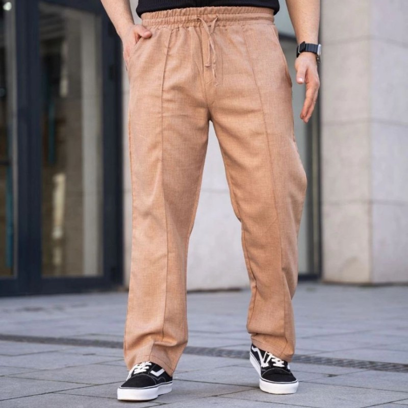 Erkek Keten Cepli Çıma Dikişli jogger Buggy Pantalon Rahat kalıp - Kahverengi