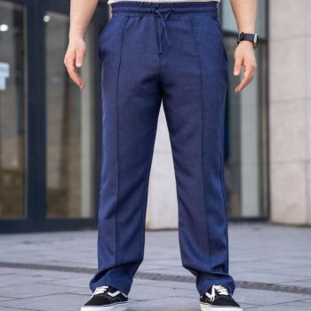 Erkek Keten Cepli Çıma Dikişli jogger Buggy Pantalon Rahat kalıp - Lacivert
