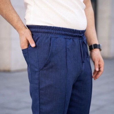 Erkek Keten Cepli Çıma Dikişli jogger Buggy Pantalon Rahat kalıp - Lacivert