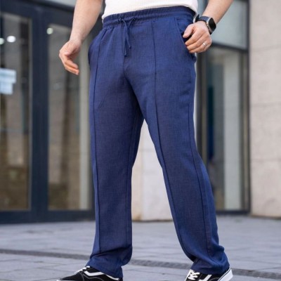 Erkek Keten Cepli Çıma Dikişli jogger Buggy Pantalon Rahat kalıp - Lacivert