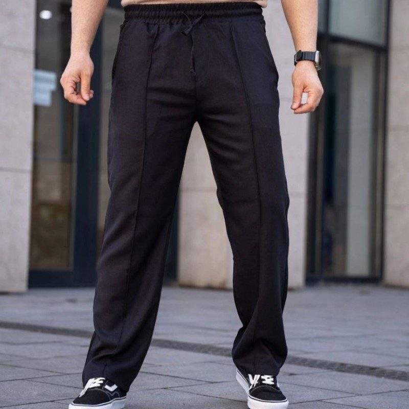 Erkek Keten Cepli Çıma Dikişli jogger Buggy Pantalon Rahat kalıp - Siyah