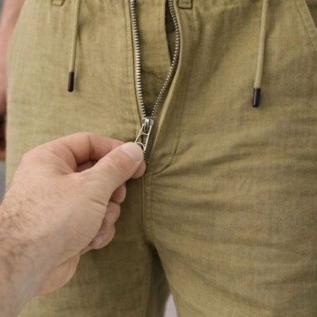Erkek Keten Cepli Pantolon Lastikli Bel Bağcıklı Önden Fermuarlı - Mint Yeşili