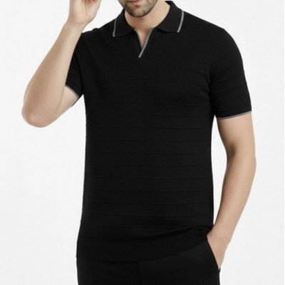 Erkek Kısa kol Fitilli Triko Polo Yaka Düğmesiz T-shirt 2'li Set Beyaz-Siyah