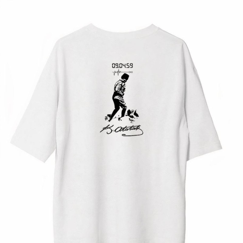 Erkek Kısa Kol Tişört Bisiklet Yaka ATATÜRK Baskılı T-Shirt -  Beyaz