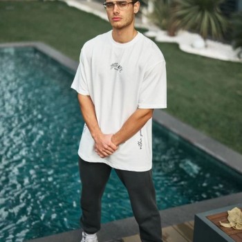 Erkek Kısa Kol Tişört Bisiklet Yaka Filistin Poşulu Baskılı T-Shirt - Beyaz