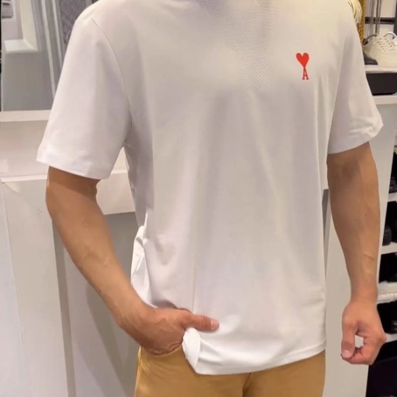 Erkek Kısa Kol Tişört Bisiklet Yaka KALP Baskılı Oversize T-Shirt - Beyaz