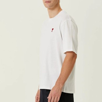 Erkek Kısa Kol Tişört Bisiklet Yaka KALP Baskılı Oversize T-Shirt - Beyaz