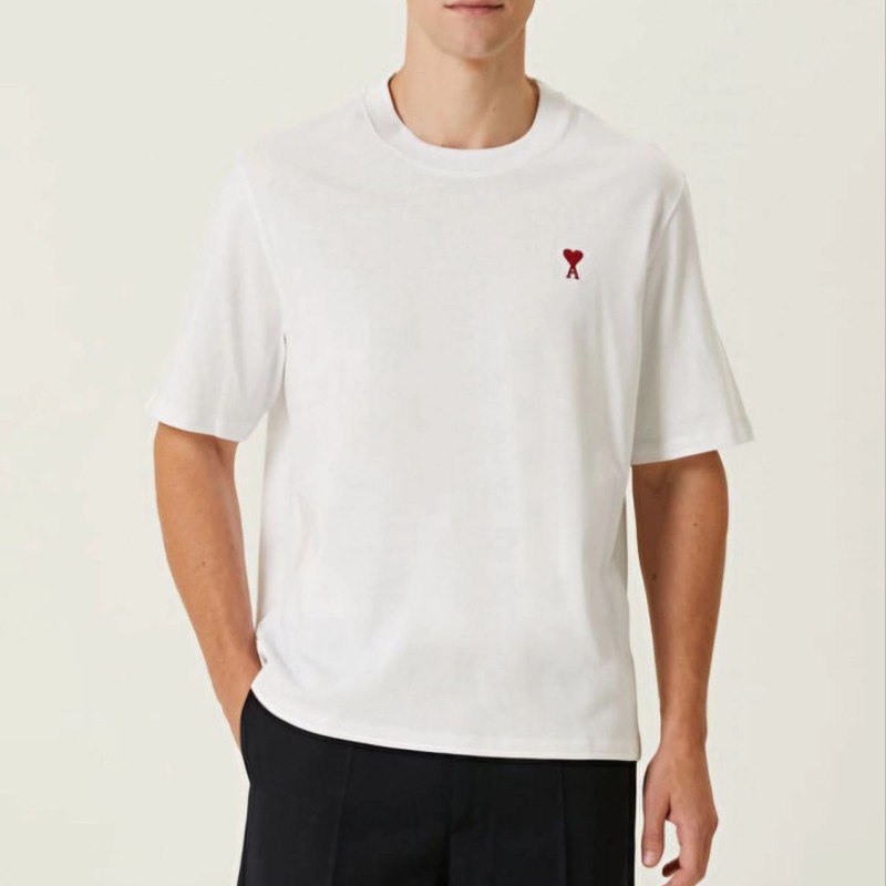 Erkek Kısa Kol Tişört Bisiklet Yaka KALP Baskılı Oversize T-Shirt - Beyaz