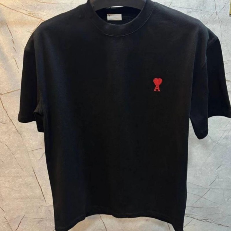 Erkek Kısa Kol Tişört Bisiklet Yaka KALP Baskılı Oversize T-Shirt - Siyah