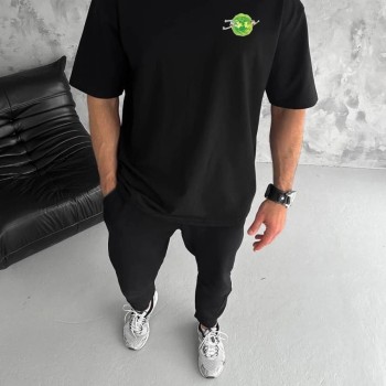 Erkek Kısa Kol Tişört Bisiklet Yaka RİCK AND MORTY Baskılı T-Shirt - Siyah