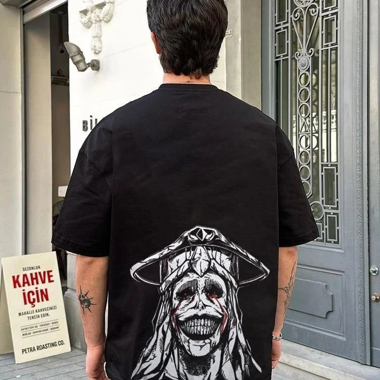 Erkek Kısa Kol Tişört Bisiklet Yaka Yıldırım Baskılı Oversize T-Shirt - Siyah