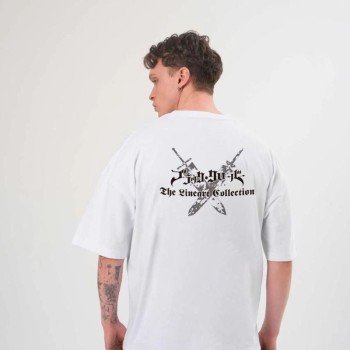 Erkek Kısa Kol Tişört Bisiklet Yaka YONCA Baskılı Oversize T-Shirt -  Beyaz