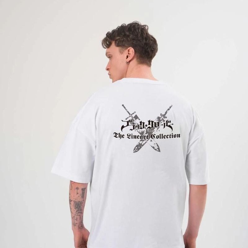 Erkek Kısa Kol Tişört Bisiklet Yaka YONCA Baskılı Oversize T-Shirt -  Beyaz