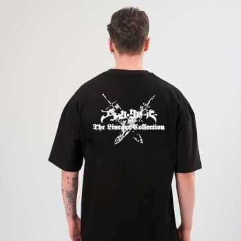Erkek Kısa Kol Tişört Bisiklet Yaka YONCA Baskılı Oversize T-Shirt - Siyah