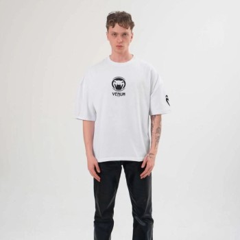 Erkek Kısa Kol Tişört Göğüs ve Kol Bisiklet Yaka Baskılı T-Shirt - Beyaz